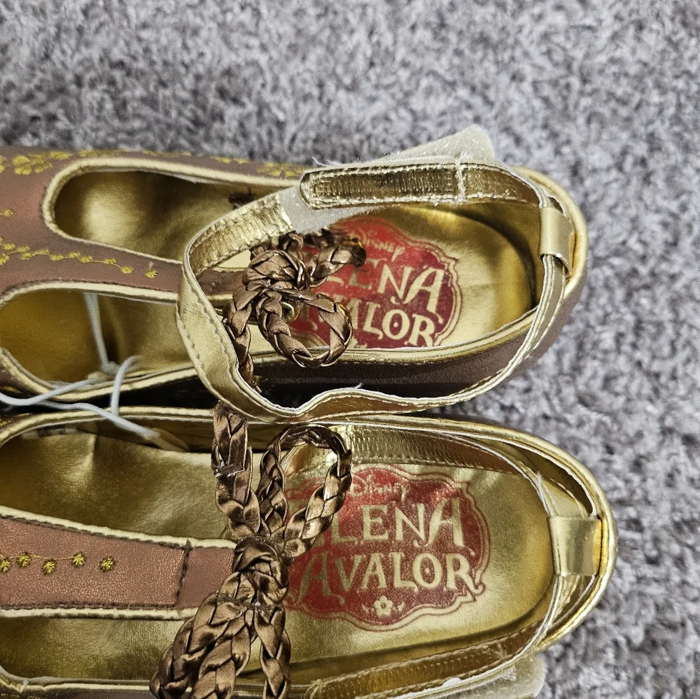 Disney Elena of Avalor Girls Dress Shoes Gold Embroidered Princess Heels Size 13